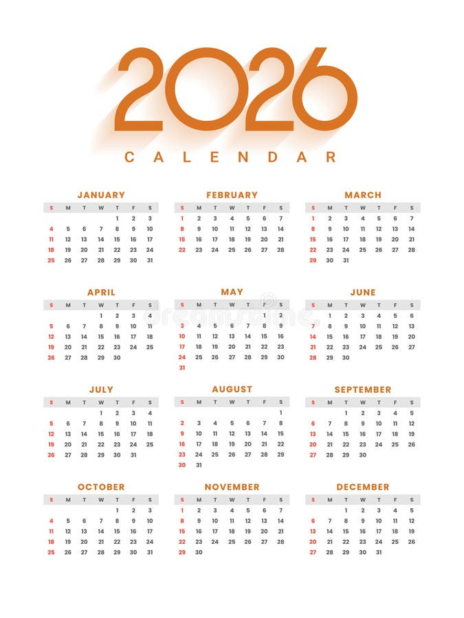 Minimal 2026 event planner calendar layout royalty free illustration