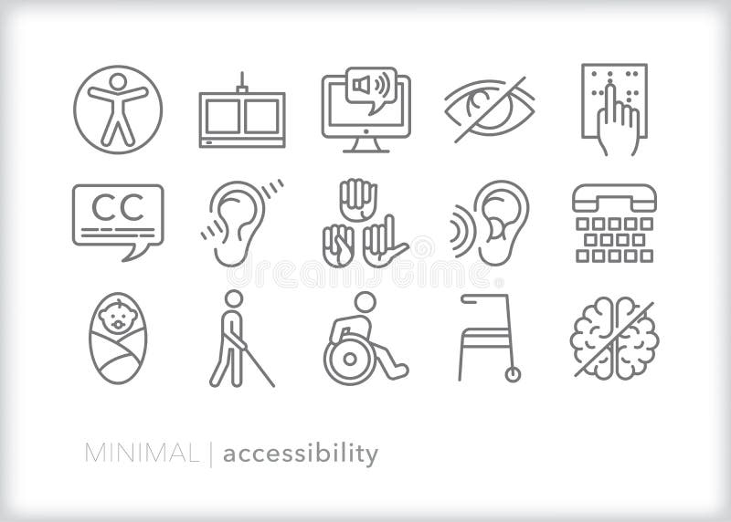 Un conjunto compuesto por telarana accesibilidad iconos representante físicamente, a identificación a dispositivos a permite todo sobre el acercarse conectado a internet.