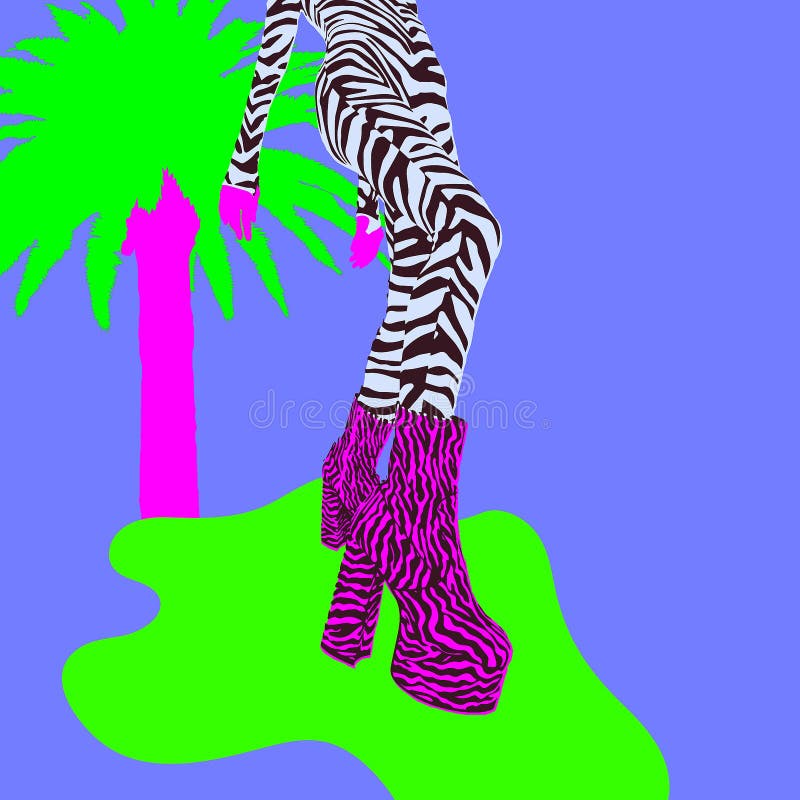 Minimal illustration av mode. snygg discoflicka. strandpartikoncept royaltyfri illustrationer