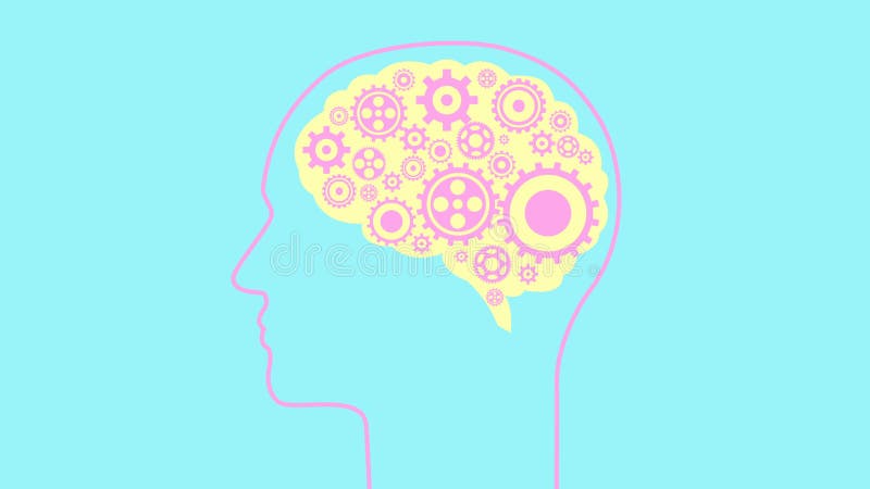 Brain creating new ideas gears spinning animation. stock illustration