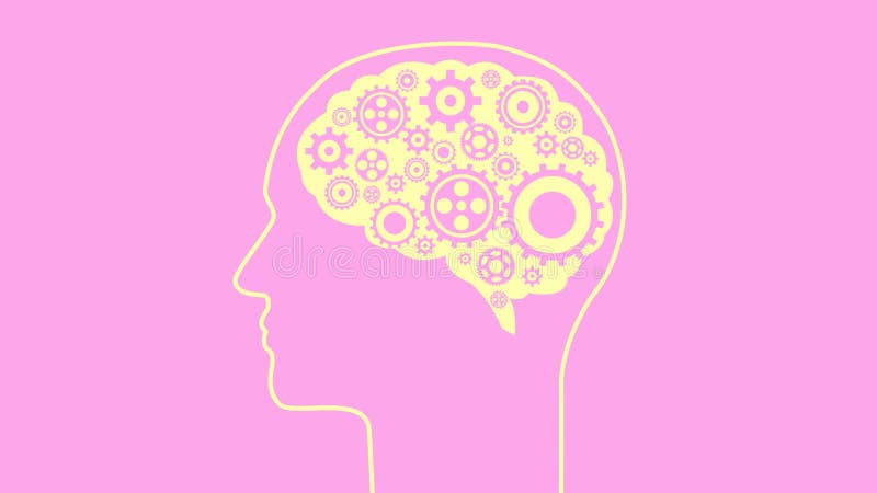 Brain creating new ideas gears spinning animation. vector illustration
