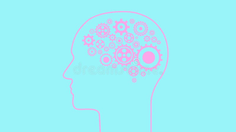 Brain creating new ideas gears spinning animation. vector illustration