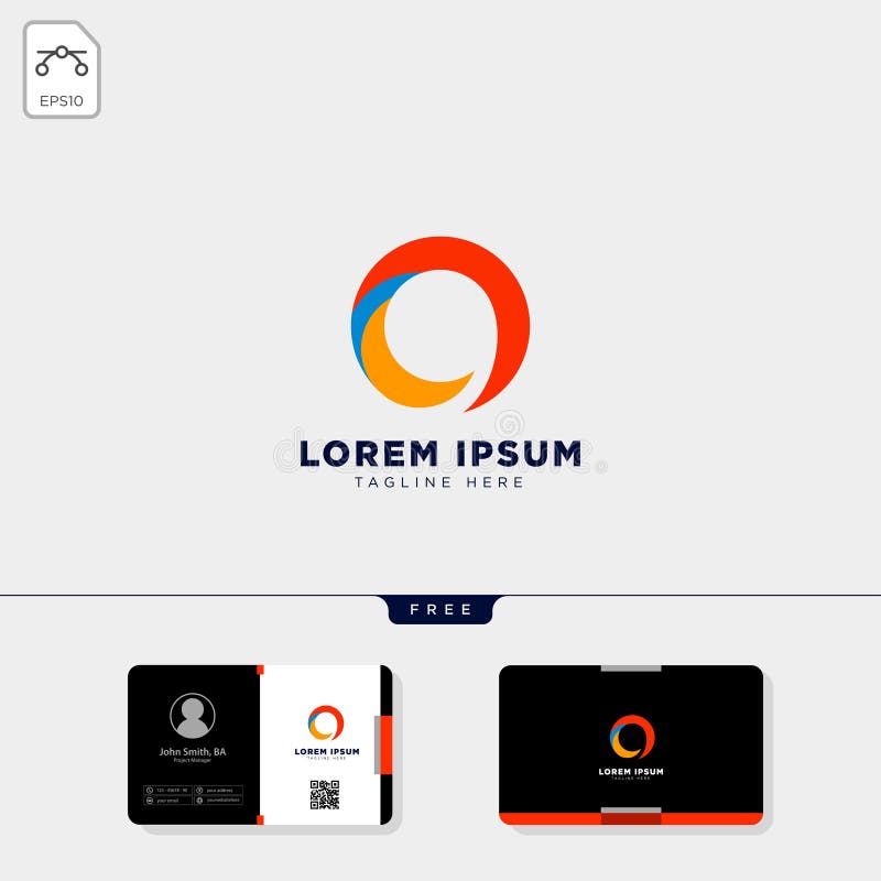 Minimal O abstract initial logo template and free business card design stock illustration