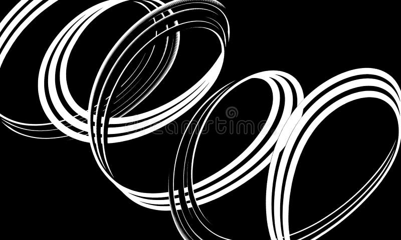 Minimal och enkel kartoonmonokrom sammansättning med vita remsor i fri spiral mot svart bakgrund. royaltyfri illustrationer