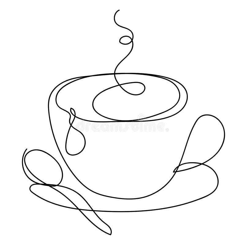 Monochrome vector contour drawing of couple of tea cups with