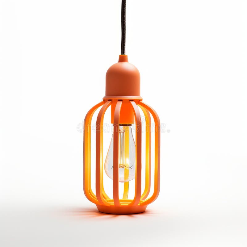 Minimal Orange Plastic Cage Light with Electronic Element Inside Stock