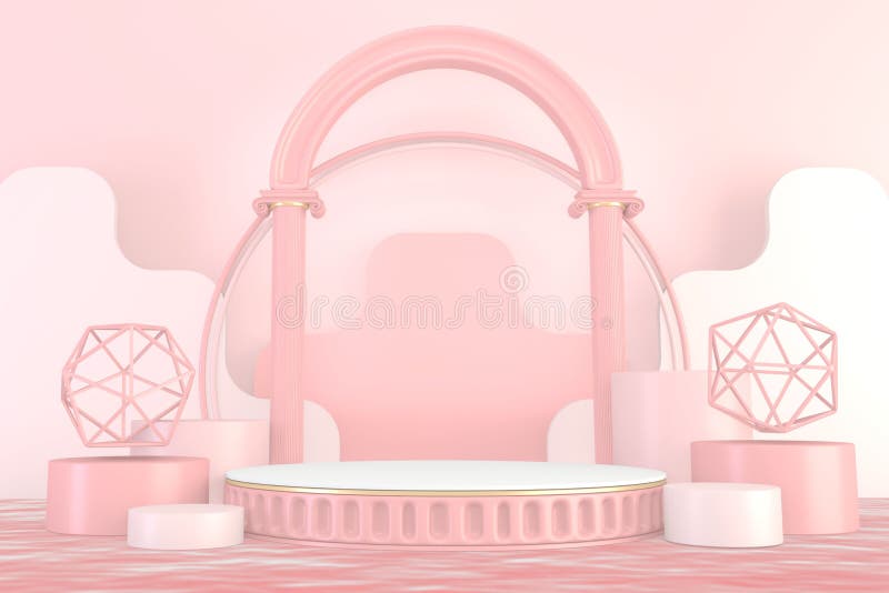 Minimal Pink Pedestal Design for Product Show, 3D Rendering Stock