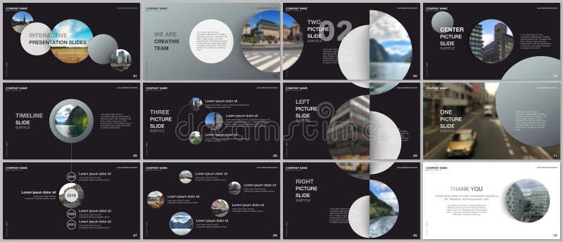 Minimal presentations design, portfolio vector templates with gray colorful circle elements on black background royalty free illustration Minimal presentations design, portfolio vector templates with gray colorful circle elements on black background royalty free illustration