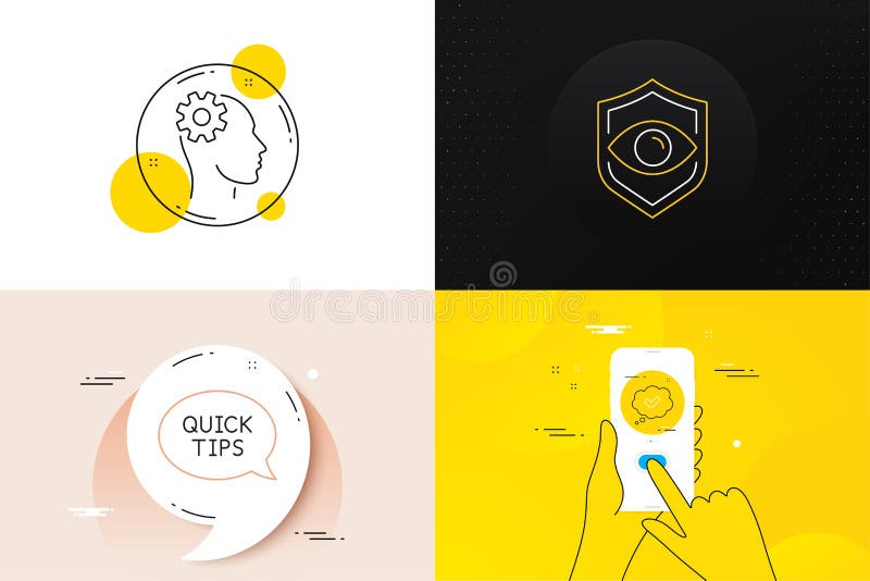 Minimal set of Engineering, Approved and Eye detect line icons. For web development. Vector stock illustration