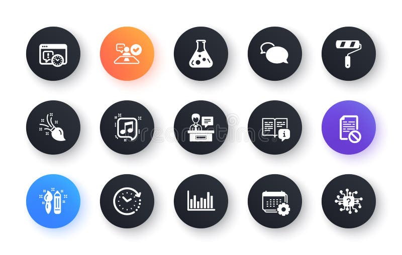 Minimal Set of Exhibitors, Time Change and Paint Roller Flat Icons for