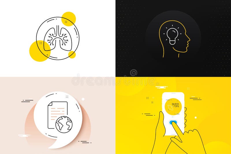 Minimal set of Lungs, Internet document and Quick tips line icons. For web development. Vector vector illustration