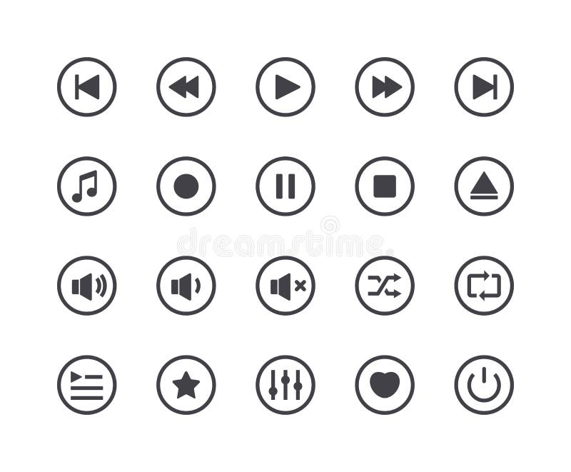 Minimal Set of Media Player Glyph Icons vector illustration