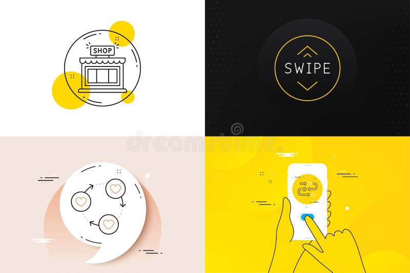 Minimal set of Survey progress, Swipe up and Friends community line icons. For web development. Vector royalty free illustration