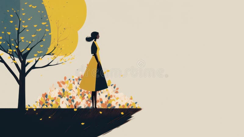 Minimal style of people in spring season with copy space background royalty free illustration