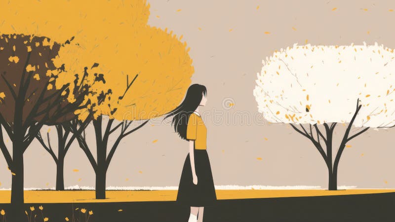 Minimal style of people in spring season with copy space background royalty free illustration