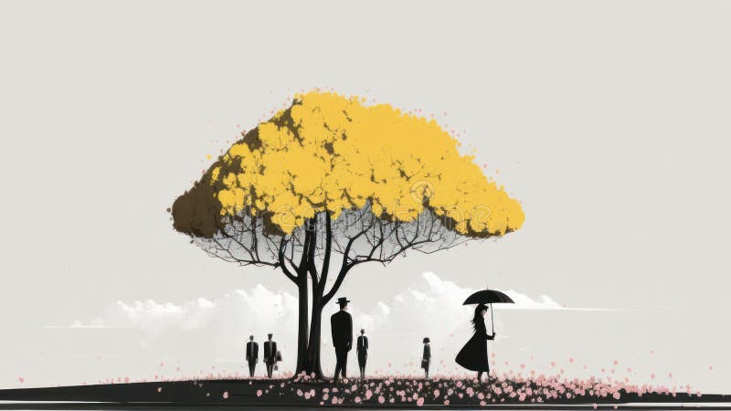 Minimal style of people in spring season with copy space background stock illustration