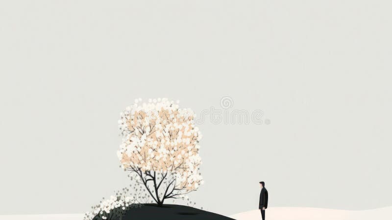 Minimal style of people in spring season with copy space background royalty free illustration