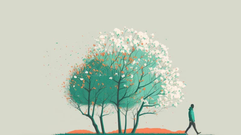 Minimal style of people in spring season with copy space background stock illustration