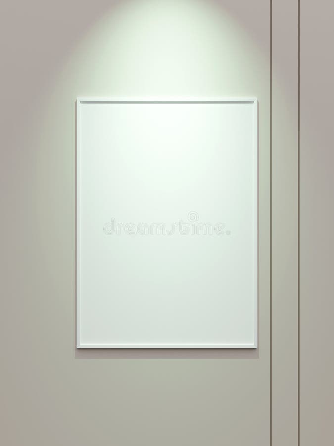 Minimal White Vertical Picture Poster Frame Mockup on White Wallpaper