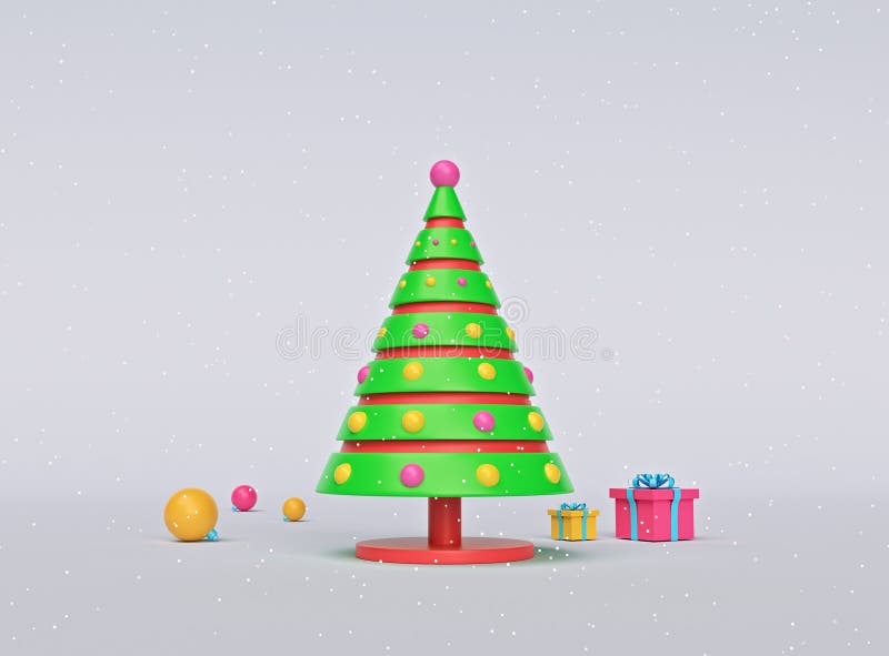 Minimale stijl abstracte kerstboom met cadeaudoos en ballen Kleurrijke Vakantie-kaart 3d renderen stock illustratie Minimale stijl abstracte kerstboom met cadeaudoos en ballen Kleurrijke Vakantie-kaart 3d renderen stock illustratie