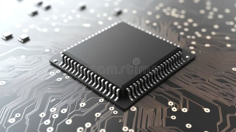 Isolated 3D Digital Interface Banner with Light Microchip Pattern vector illustration