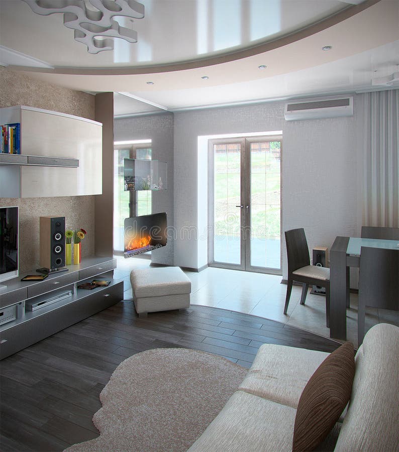 Open Concept Living Room and Kitchen Scene 3, 3D Rendering Stock ...