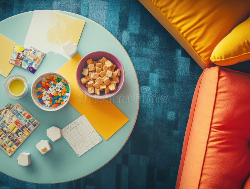 Minimalisme ludique une table vie morte de carreaux de céréales et de papier illustration de vecteur
