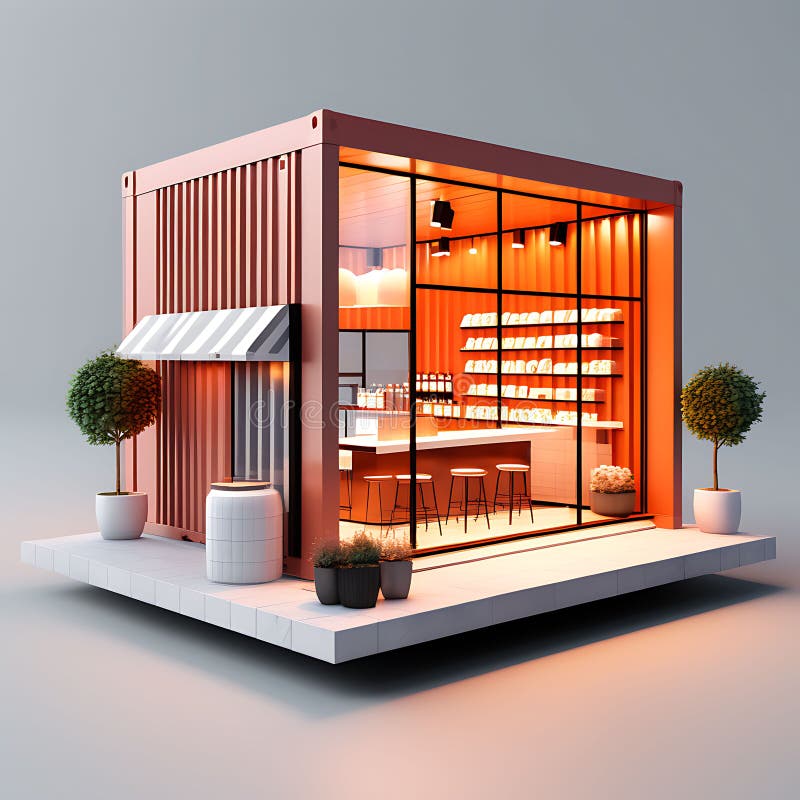 Minimalismus : isometrische Ansicht des Containerlagers außen in 3D-Renderingarchitektur stock abbildung
