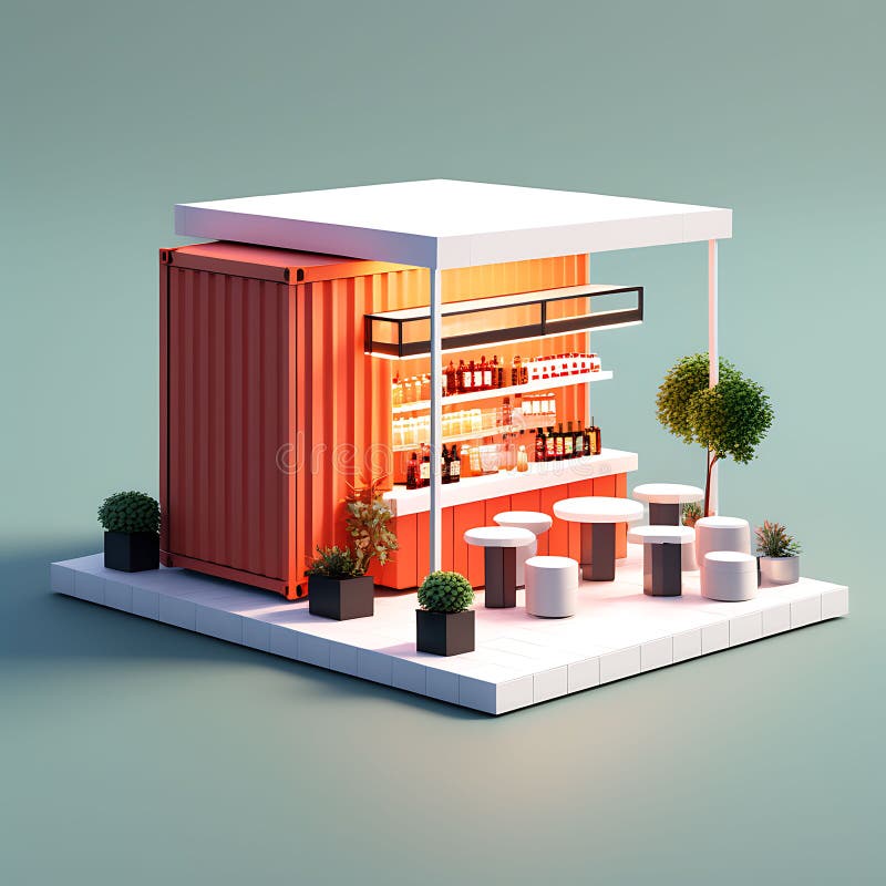Minimalismus : isometrische Ansicht des Containerlagers außen in 3D-Renderingarchitektur lizenzfreie abbildung