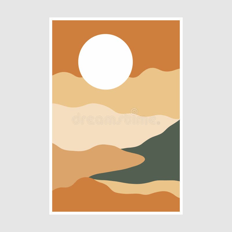Minimalist Abstract Background with Desert Mountains and Sun. Flat ...