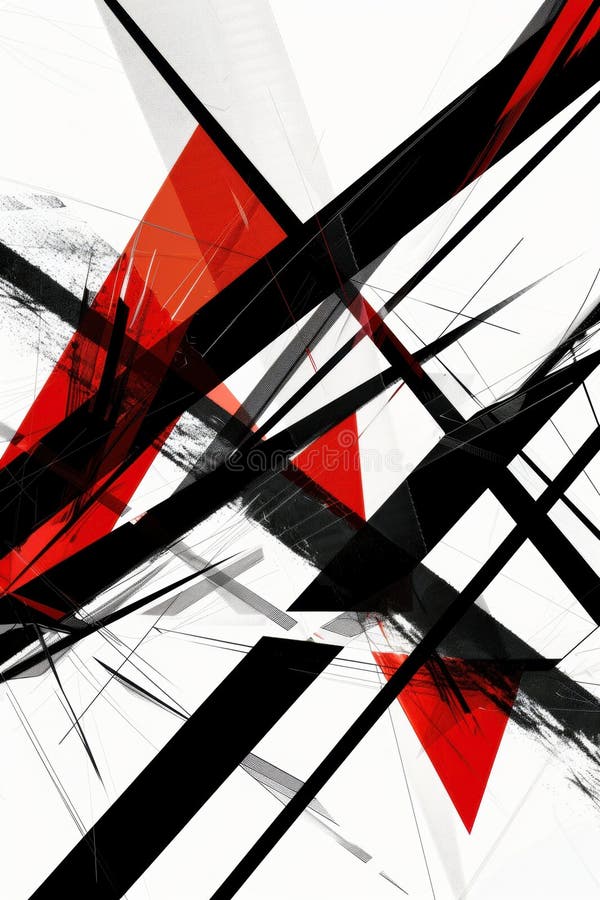 Minimalist Abstract Design with Bold Black and Red Angular Lines