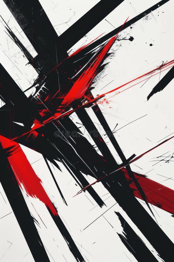Minimalist Abstract Design with Bold Black and Red Angular Lines