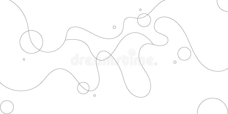 A minimalist abstract design featuring smooth, flowing lines and various sized circles stock illustration