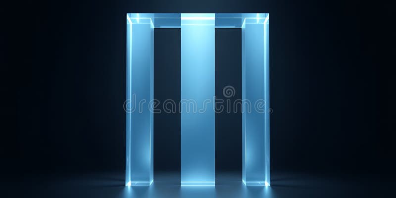 A minimalist abstract rendering of a luminous blue portal against a dark background space stock illustration