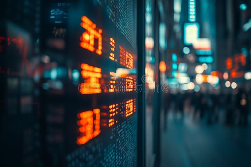 Minimalist abstract representation of stock market trends in a vibrant cityscape at night royalty free stock photos