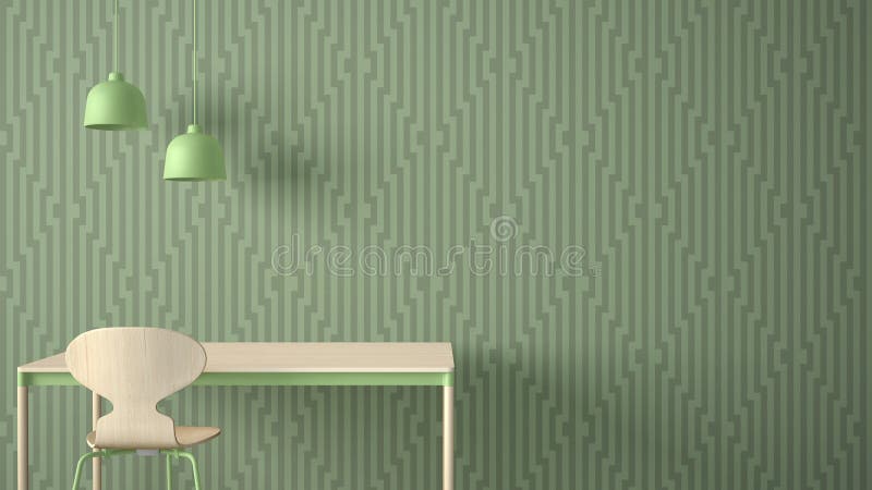 Minimalist Architect Designer Concept, Table Desk and Chair, Kitchen or  Office with Lamps on Geometric Wallpaper Background, Green Stock  Illustration - Illustration of pastel, background: 118312672