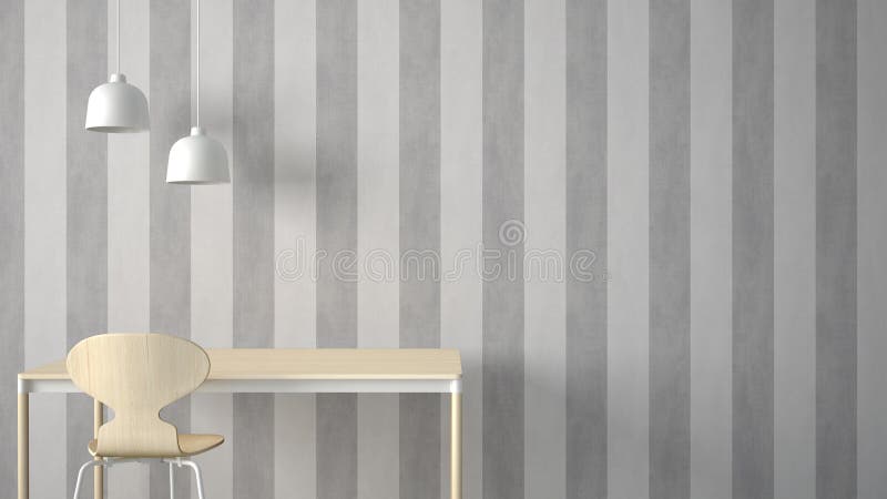 Minimalist Architect Designer Concept, Table Desk and Chair, Kitchen or  Office with Lamps on Striped Wallpaper Background, White a Stock  Illustration - Illustration of close, table: 118312617