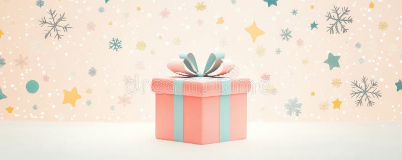 A minimalist background with a focus on a single, elegantly wrapped gift box in the center stock image