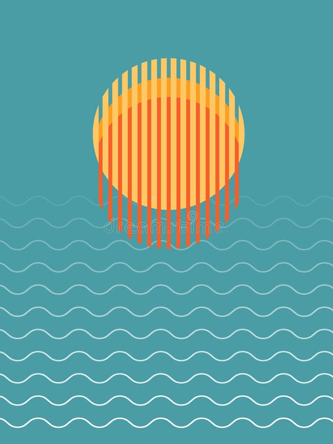 Minimalist Beautiful Sunset Over Ocean vector illustration
