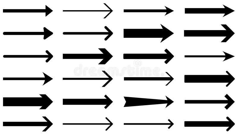 Minimalist Black Arrow Icons with Various Thicknesses and Styles Stock