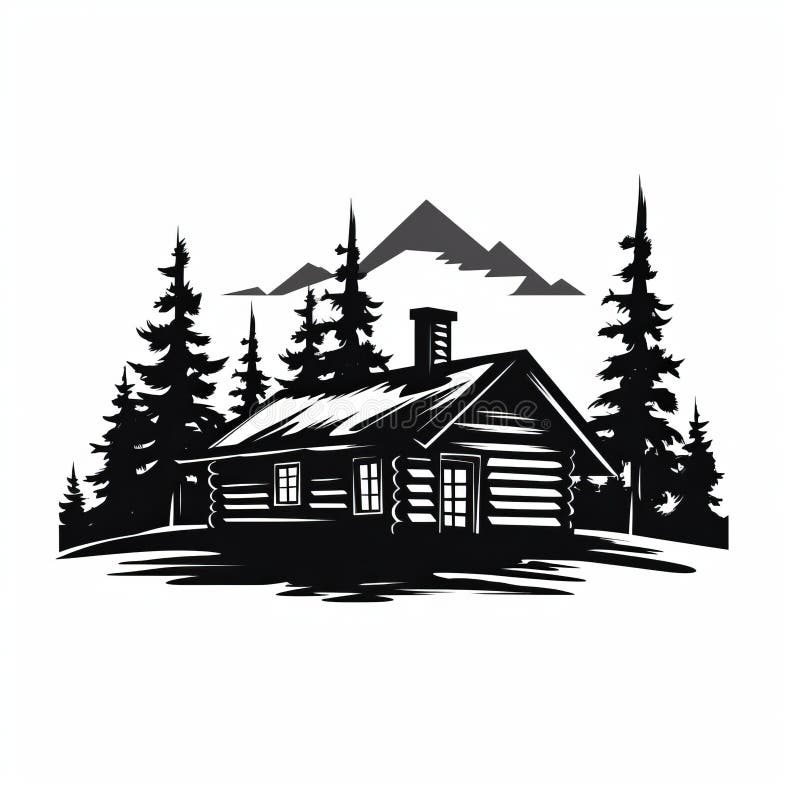 Minimalist Black and White Cabin Illustration for Logo and Cabincore ...