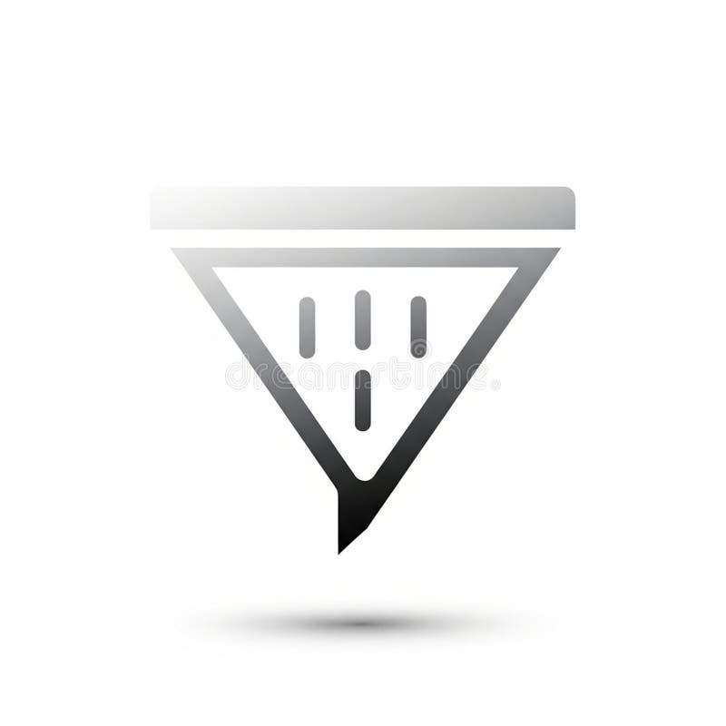 A minimalist black and white icon depicting an inverted triangle with a horizontal bar vector illustration