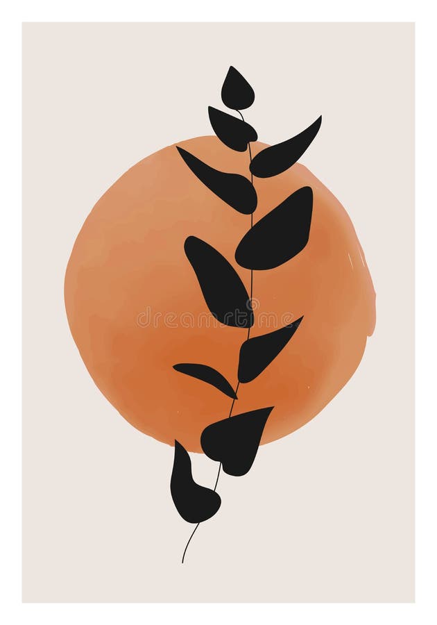 Minimalist botanical poster with branch leaves abstract collage vector illustration