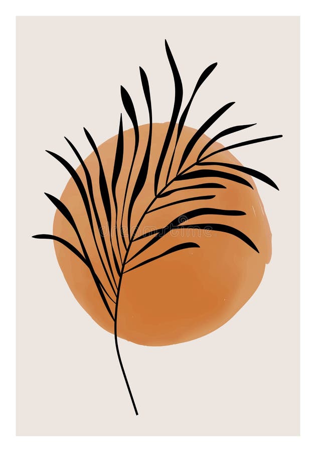Minimalist botanical poster with branch leaves abstract collage royalty free illustration
