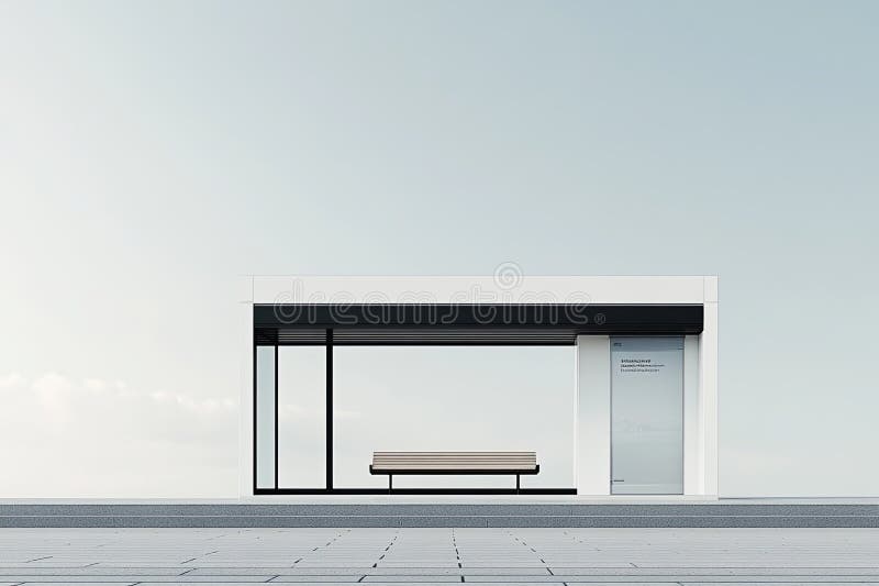 A Minimalist Bus Stop with a Single Bench and a Clean Advertisement