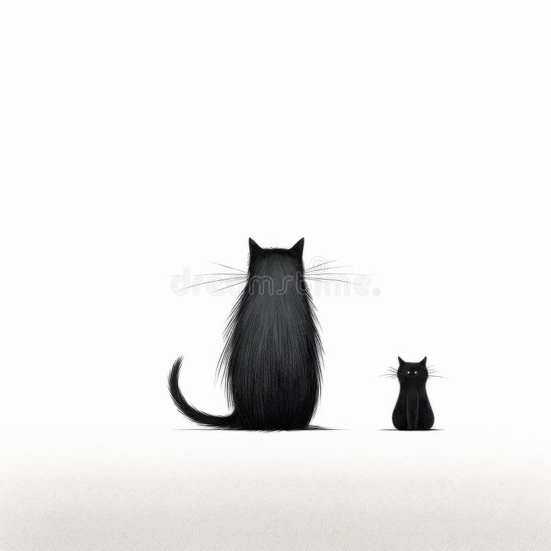 Minimalist Cat Illustration: Monochromatic Portraits With Swinging Fishing String