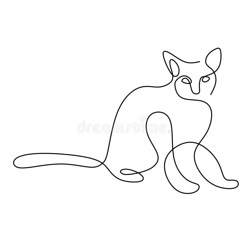 Continuous One Line Drawing of Two Cats in Minimalism Style. Cute