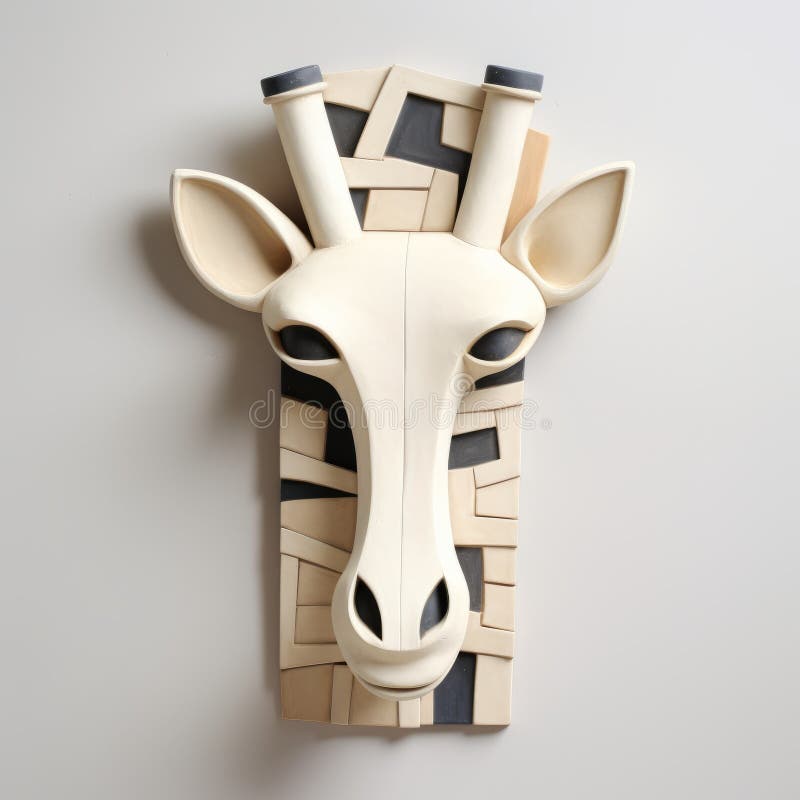 Minimalist Ceramic Giraffe Head Wall Art with Trompe L Oeil Illusions
