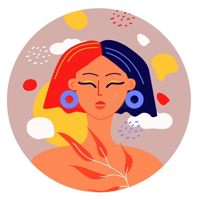 Minimalist Character Design on Trendy Woman. Round Shaped Abstract ...