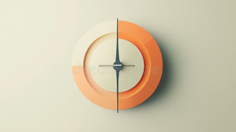 Minimalist circular orange gradient clock on neutral background. A sleek and minimalist circular clock with an orange gradient design and sharp hands, set against a neutral background, blending modernity and simplicity. AI generated.